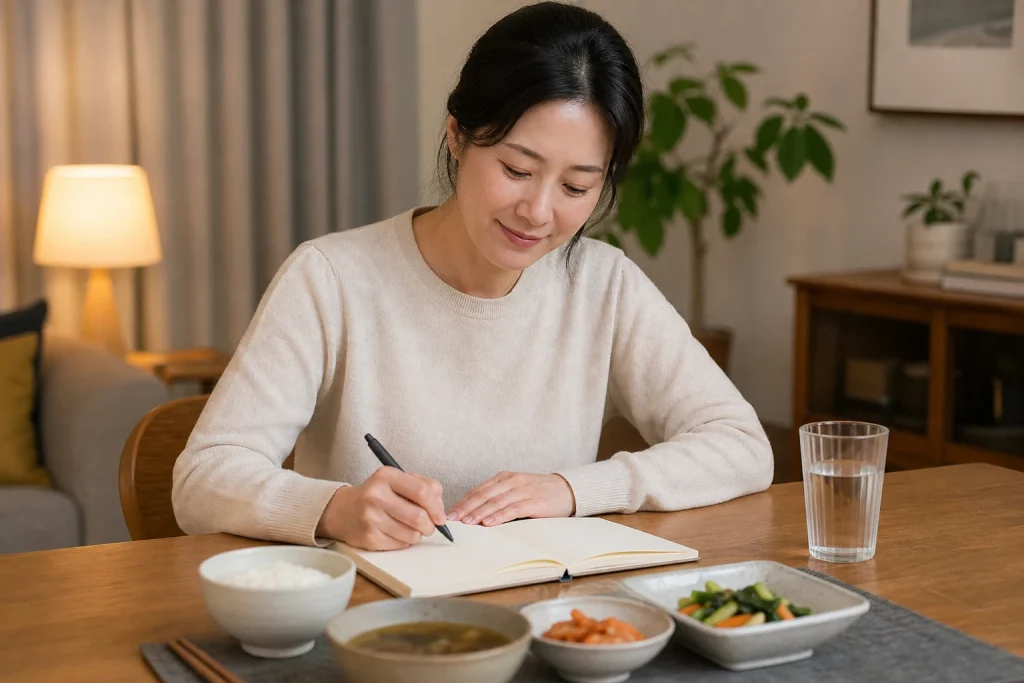 어금니 임플란트 식사 기록과 확인 과정을 보여주는 장면